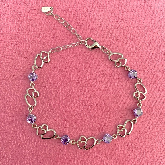 sterling silver double heart chain bracelet - Picture 2 of 7